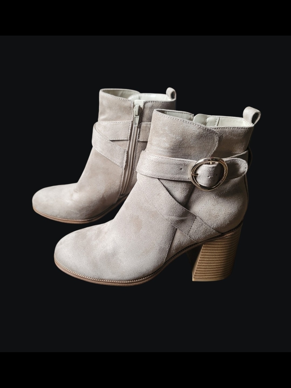 Nine West Taupe Suede Ankle Boots with Buckle Strap